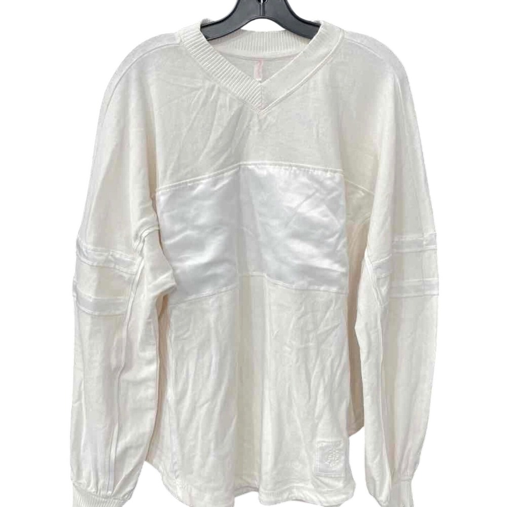 Free People FP Movement Rugby Ready Embroidered Logo Sweatshirt Cream Medium - Picture 5 of 6